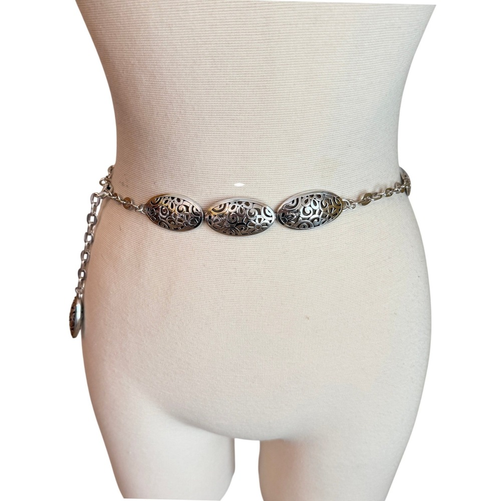 Brighton Silver Filigree Oval Medallion Adjustable Chain Belt Size medium Boho